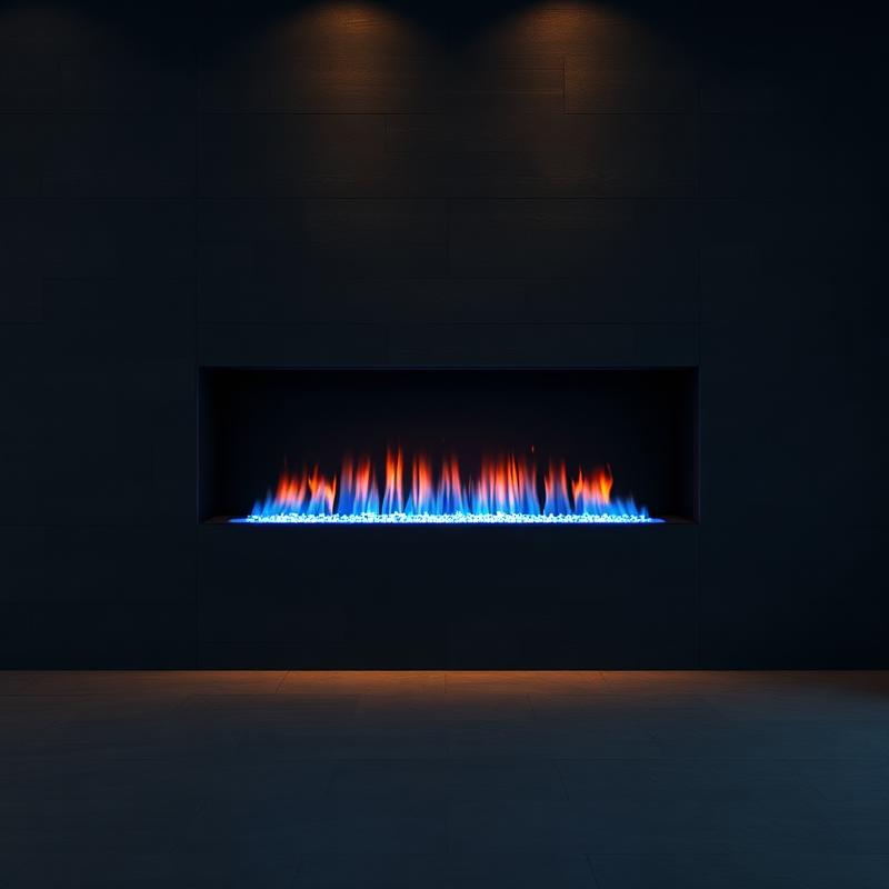Linear gas fireplace with flame ribbon